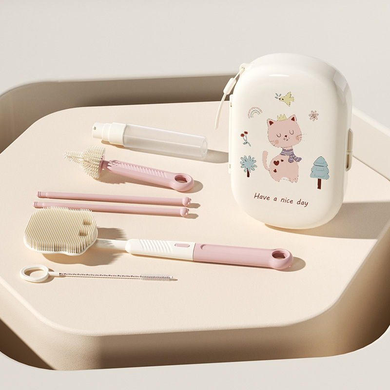 Hộp cọ rửa bình sữa KidsWorld 10in1 silicon cao cấp đa năng tặng kèm chai chiết nước rửa bình dùng được với mọi loại bình