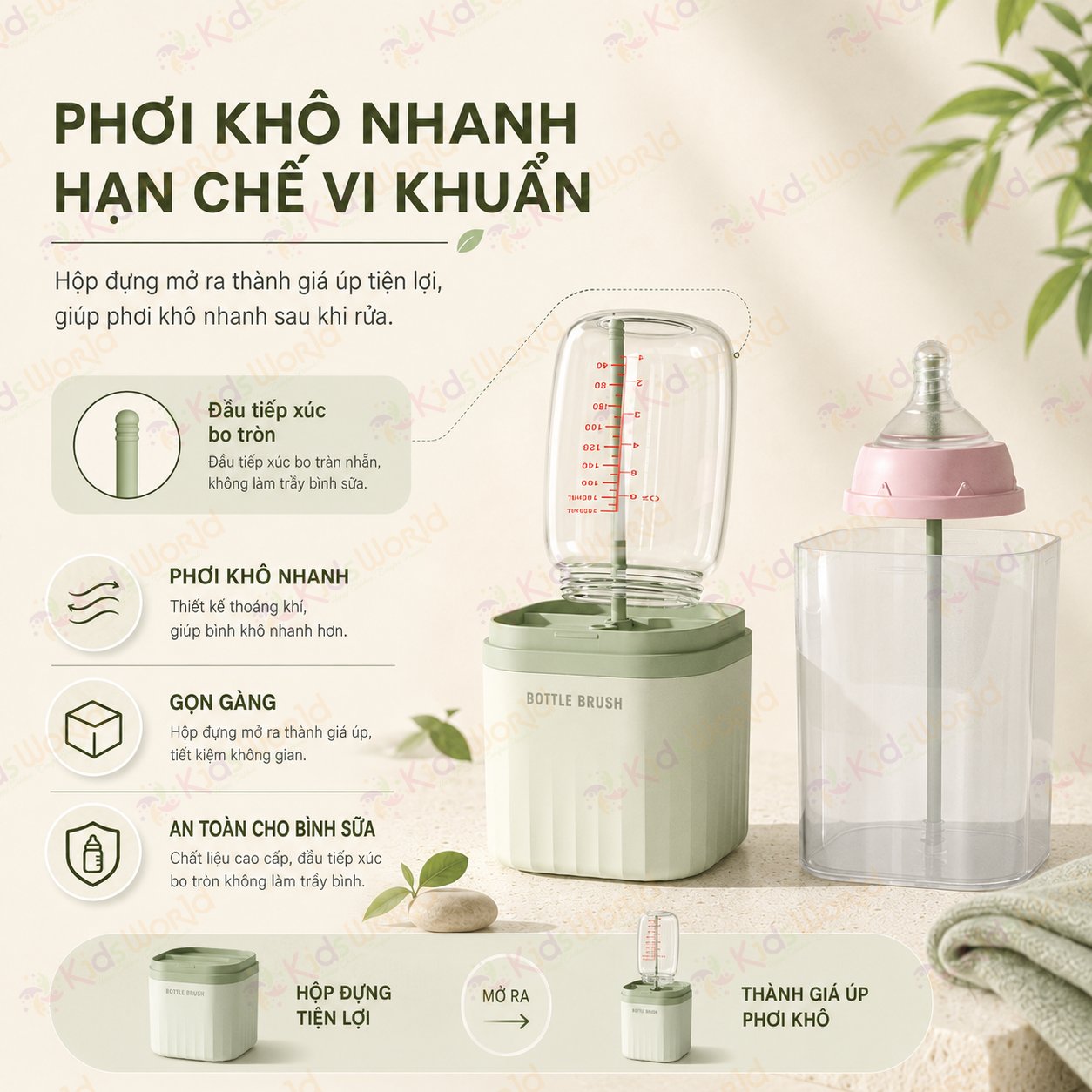 Hộp cọ rửa bình sữa silicone 6in1 gấp gọn tiện mang theo, bộ cọ vệ sinh bình sữa đa năng dùng cho bình sữa, núm ti, ống hút, miệng cốc