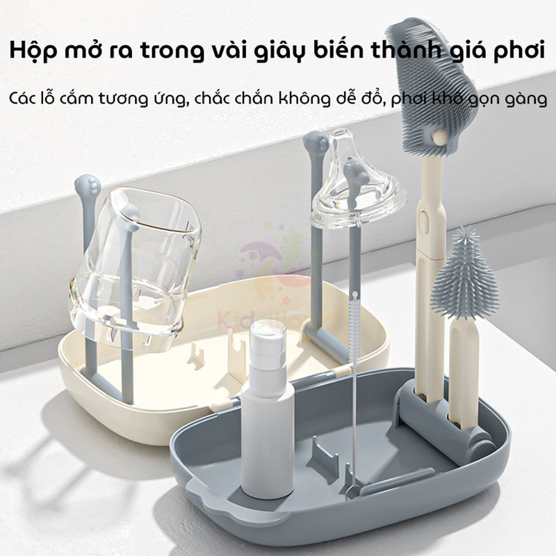 Hộp cọ rửa vệ sinh bình sữa Youkebei 6in1 hình chú cún chất liệu silicon cao cấp nhỏ gọn tiện lợi cho mẹ và bé