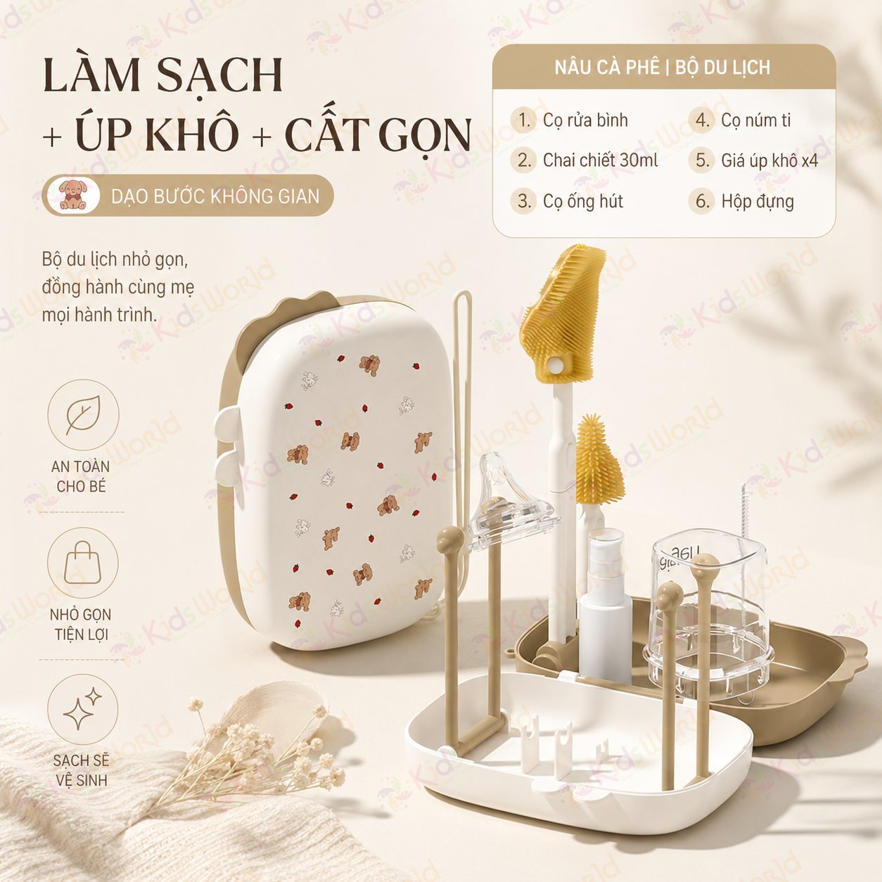 Hộp cọ rửa vệ sinh bình sữa Youkebei 6in1 hình chú cún chất liệu silicon cao cấp nhỏ gọn tiện lợi cho mẹ và bé