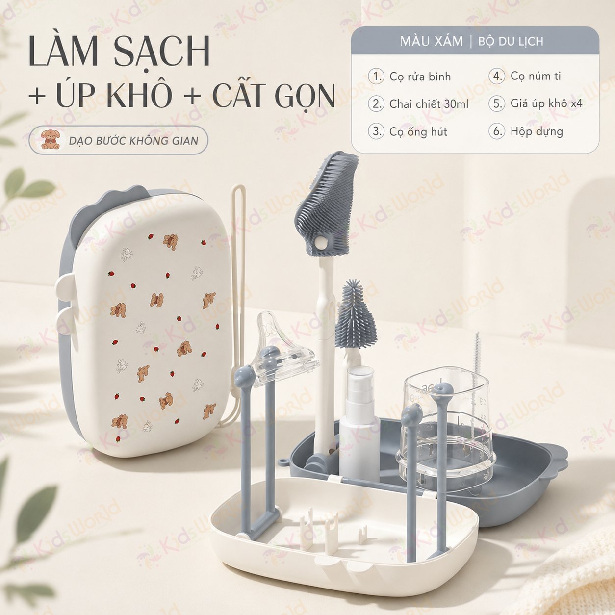 Hộp cọ rửa vệ sinh bình sữa Youkebei 6in1 hình chú cún chất liệu silicon cao cấp nhỏ gọn tiện lợi cho mẹ và bé