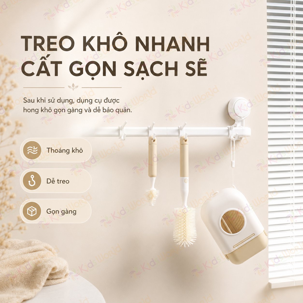 Hộp cọ rửa vệ sinh bình sữa cao cấp KidsWorld hình tàu vũ trụ 6 chi tiết chất liệu silicon mềm mại
