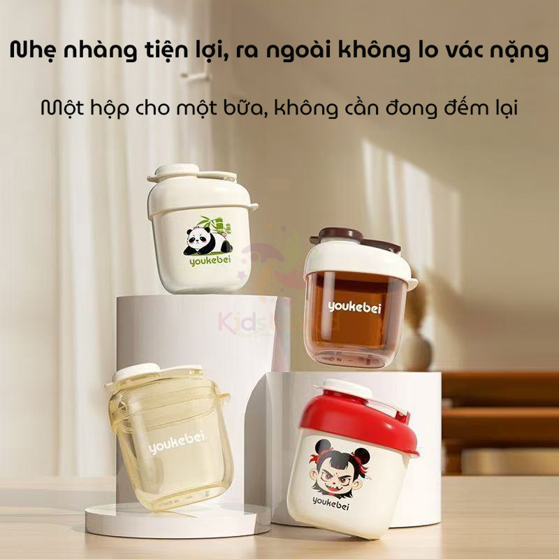 Hộp đựng sữa bột, chia sữa bột cho bé Youkebei chống ẩm và kín khí nhựa PP dung lượng 40g dung tích 240ml di động tiện lợi khi đi du lịch