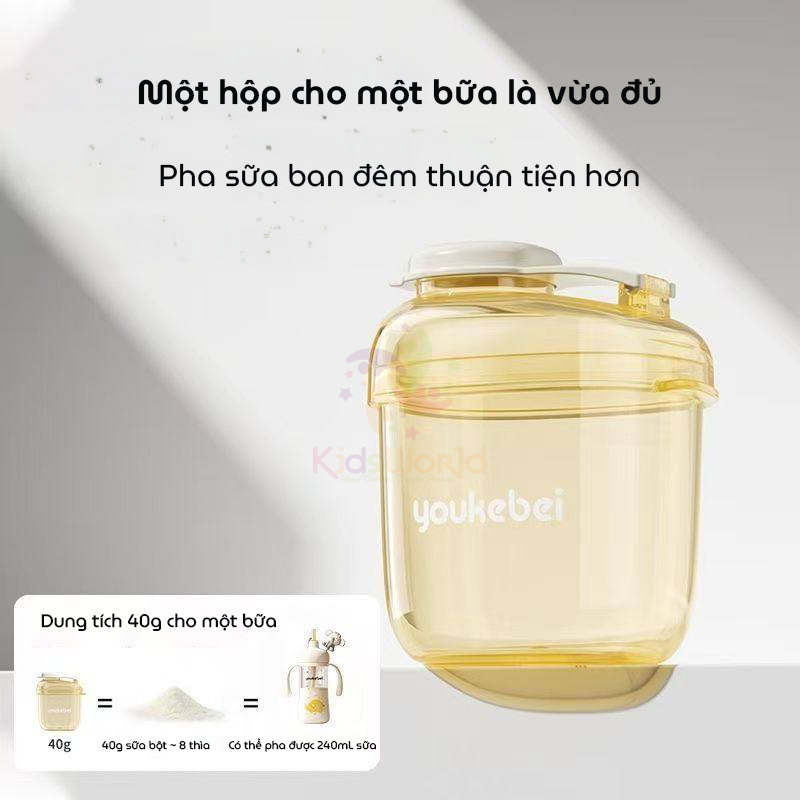 Hộp đựng sữa bột, chia sữa bột cho bé Youkebei chống ẩm và kín khí nhựa PP dung lượng 40g dung tích 240ml di động tiện lợi khi đi du lịch
