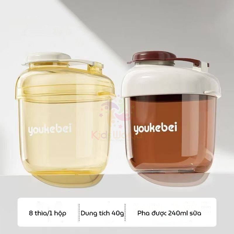 Hộp đựng sữa bột, chia sữa bột cho bé Youkebei chống ẩm và kín khí nhựa PP dung lượng 40g dung tích 240ml di động tiện lợi khi đi du lịch