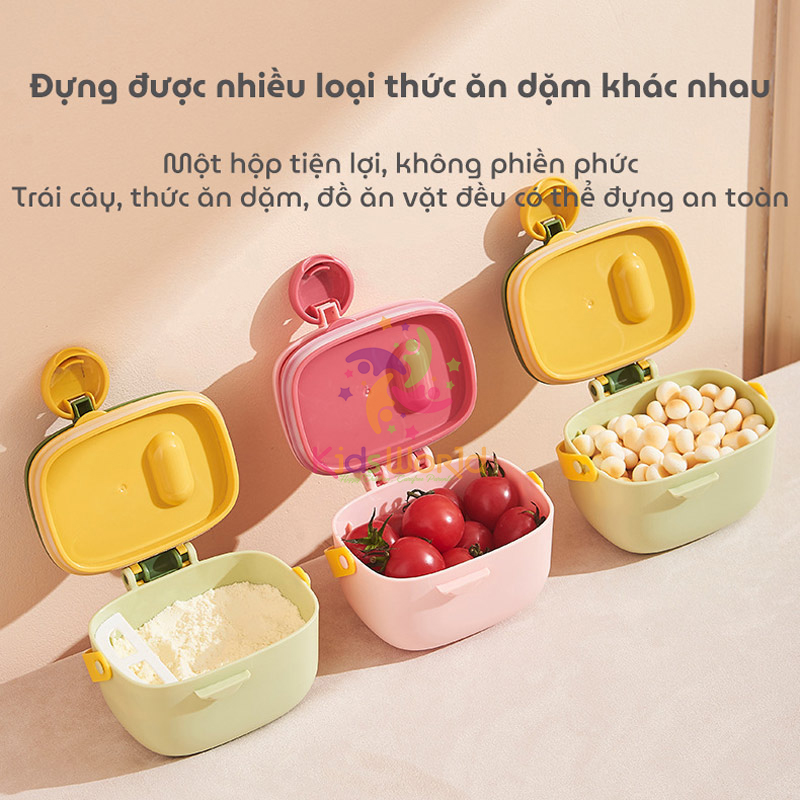 Hộp đựng sữa bột cho bé KidsWorld hình khủng long, hộp chia sữa bột đồ ăn khô cho bé có thể tiệt trùng