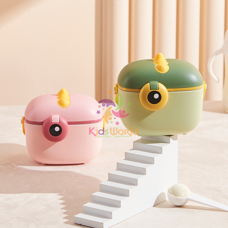 Hộp đựng sữa bột cho bé KidsWorld hình khủng long, hộp chia sữa bột đồ ăn khô cho bé có thể tiệt trùng
