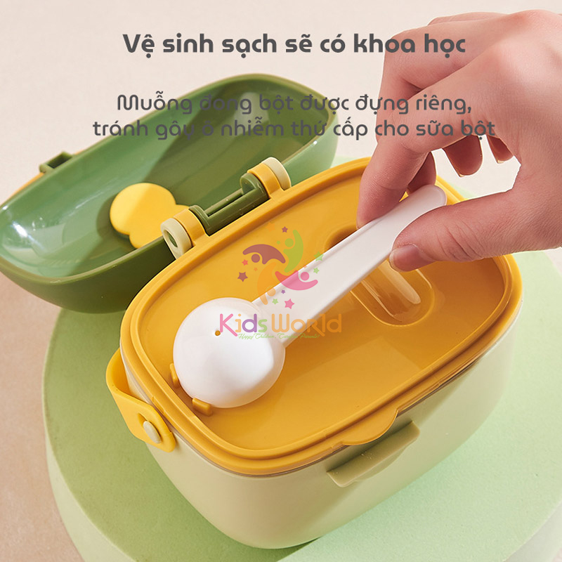 Hộp đựng sữa bột cho bé KidsWorld hình khủng long, hộp chia sữa bột đồ ăn khô cho bé có thể tiệt trùng