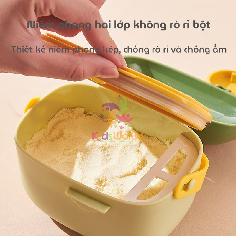 Hộp đựng sữa bột cho bé KidsWorld hình khủng long, hộp chia sữa bột đồ ăn khô cho bé có thể tiệt trùng