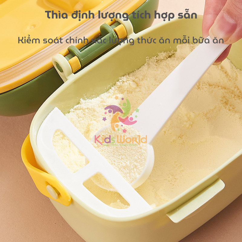 Hộp đựng sữa bột cho bé KidsWorld hình khủng long, hộp chia sữa bột đồ ăn khô cho bé có thể tiệt trùng