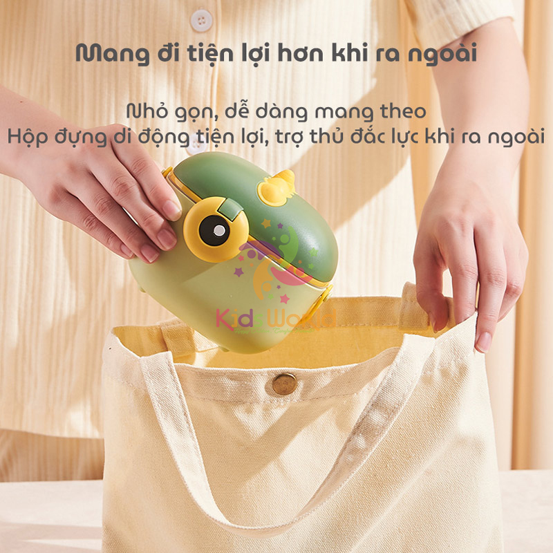 Hộp đựng sữa bột cho bé KidsWorld hình khủng long, hộp chia sữa bột đồ ăn khô cho bé có thể tiệt trùng