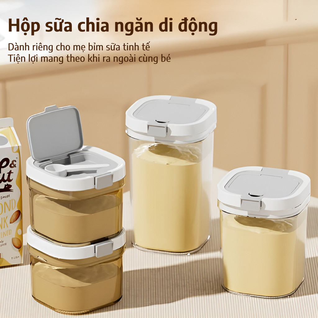 Hộp đựng sữa bột cho bé, hộp trữ sữa bột chống ẩm, chống côn trùng bảo quản chân không tặng kèm muỗng