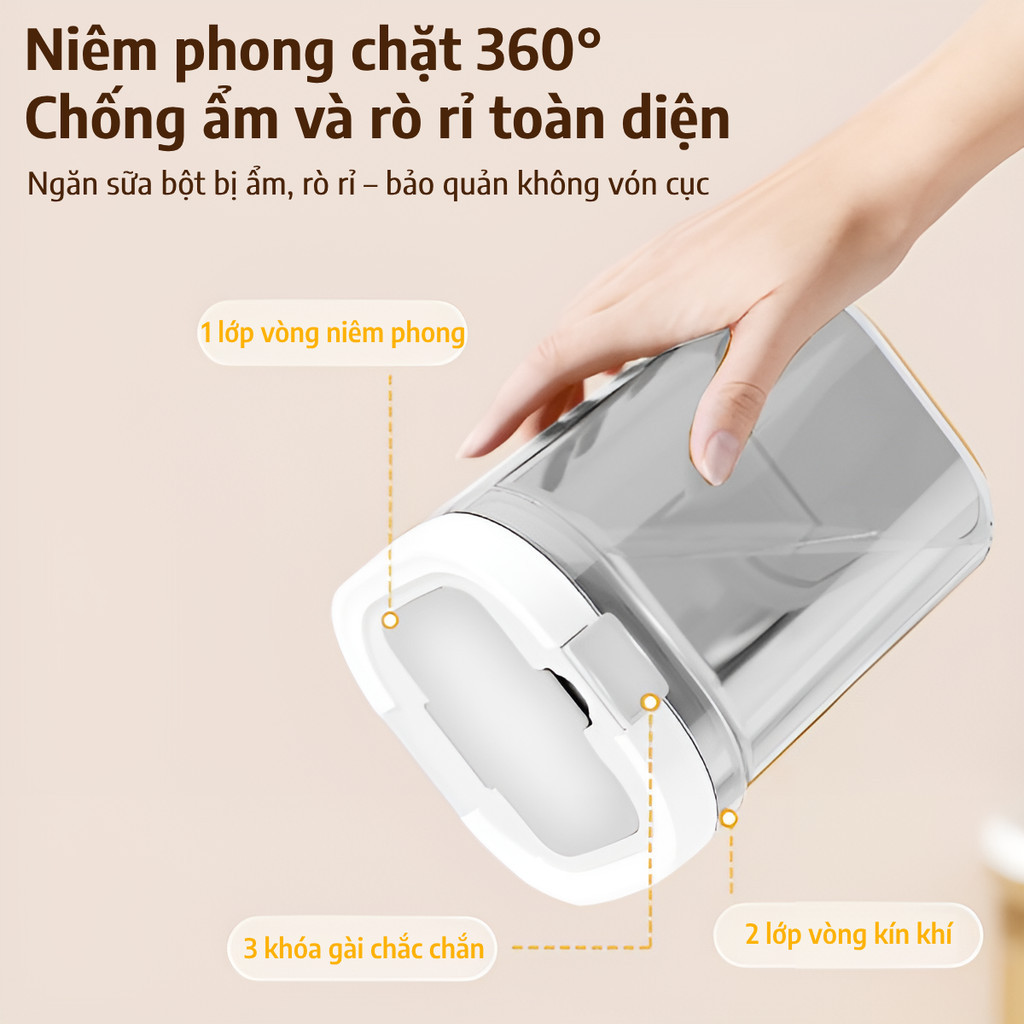 Hộp đựng sữa bột cho bé, hộp trữ sữa bột chống ẩm, chống côn trùng bảo quản chân không tặng kèm muỗng