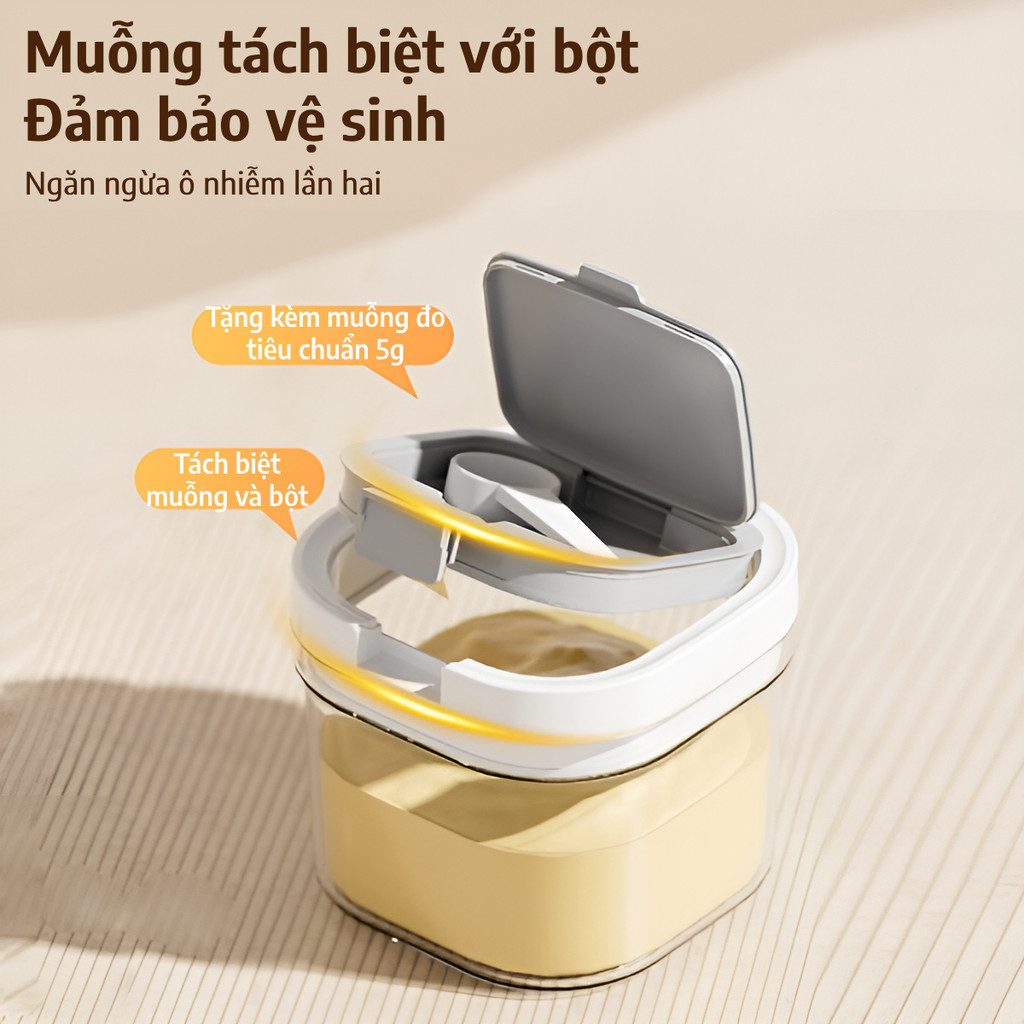 Hộp đựng sữa bột cho bé, hộp trữ sữa bột chống ẩm, chống côn trùng bảo quản chân không tặng kèm muỗng