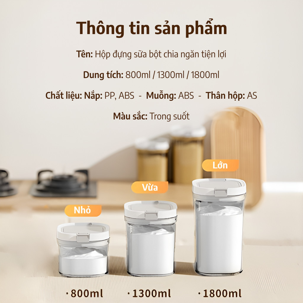 Hộp đựng sữa bột cho bé, hộp trữ sữa bột chống ẩm, chống côn trùng bảo quản chân không tặng kèm muỗng