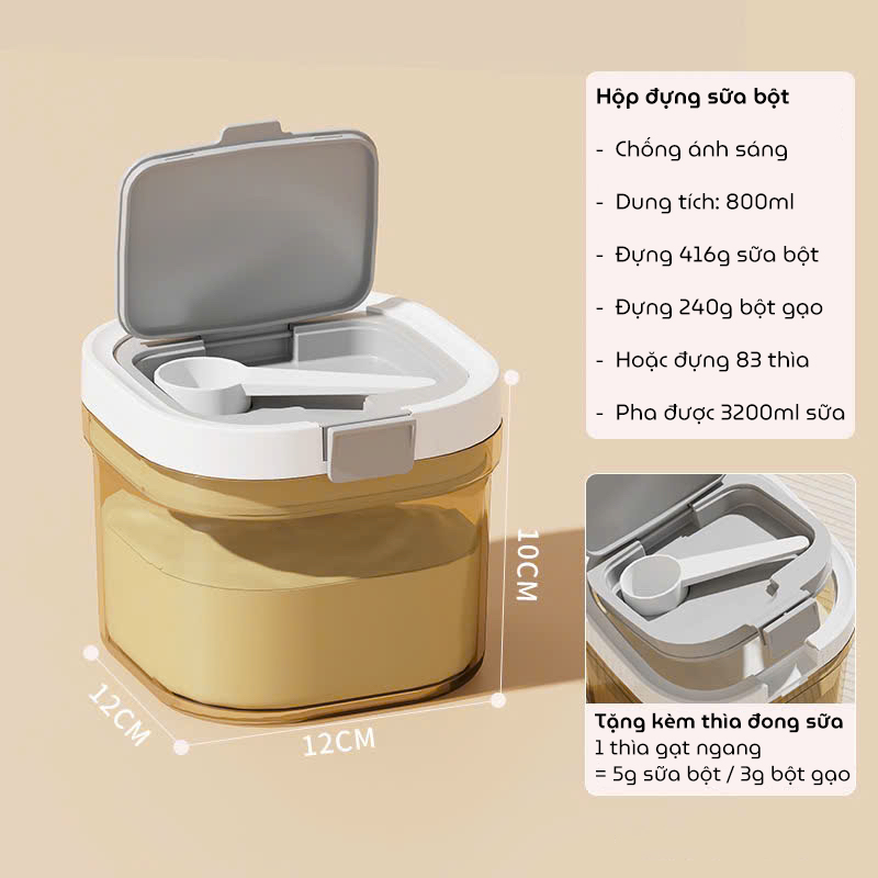 Hộp đựng sữa bột cho bé, hộp trữ sữa bột chống ẩm, chống côn trùng bảo quản chân không tặng kèm muỗng