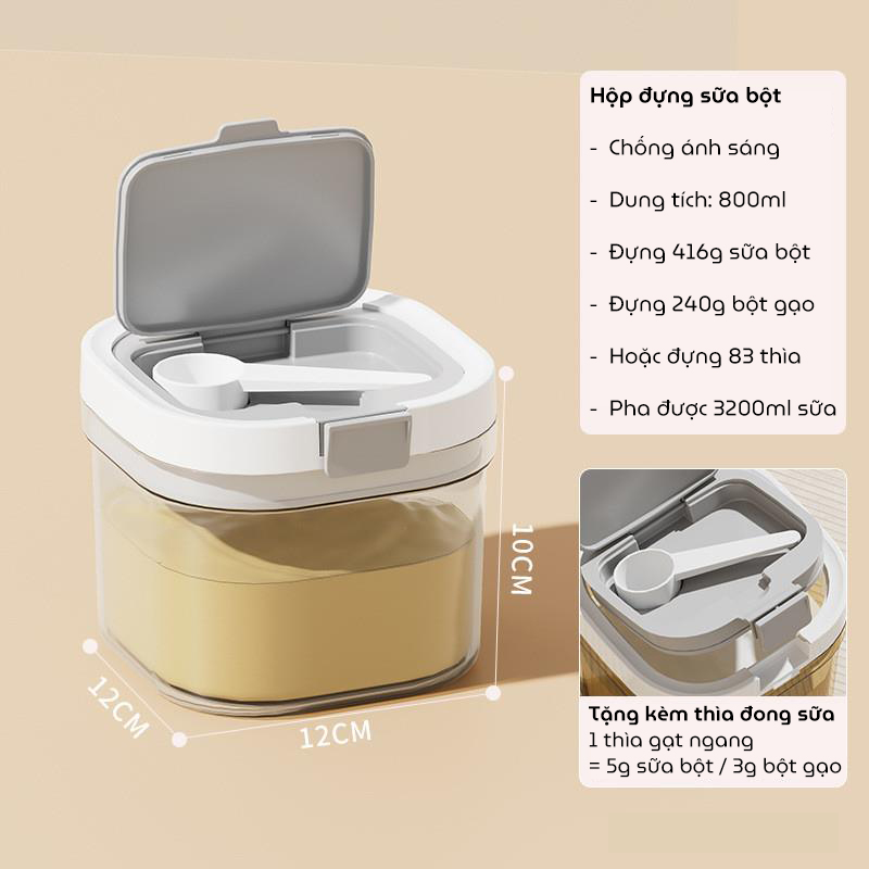 Hộp đựng sữa bột cho bé, hộp trữ sữa bột chống ẩm, chống côn trùng bảo quản chân không tặng kèm muỗng