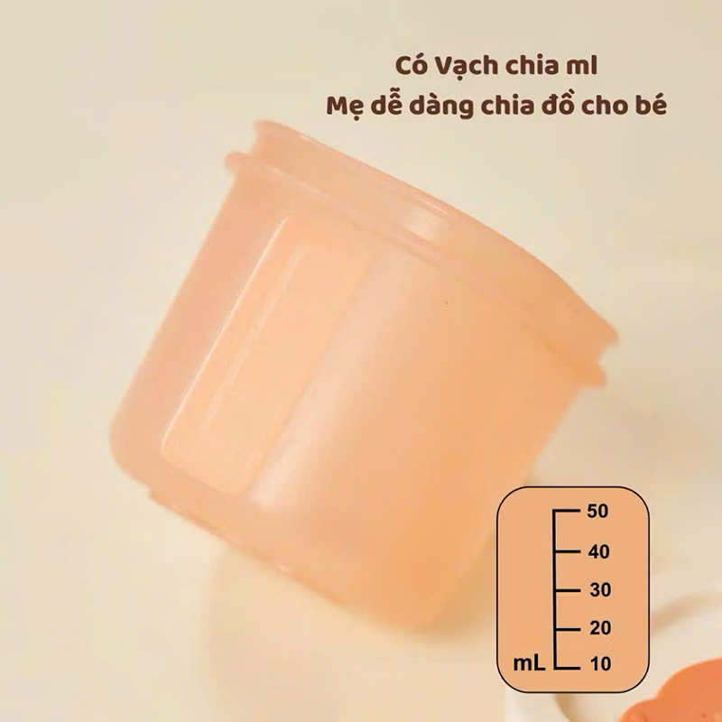 Hộp trữ thức ăn, trữ đông silicone hình gấu cho bé ăn dặm chịu nhiệt, chống rò rỉ, chia phần 50ml