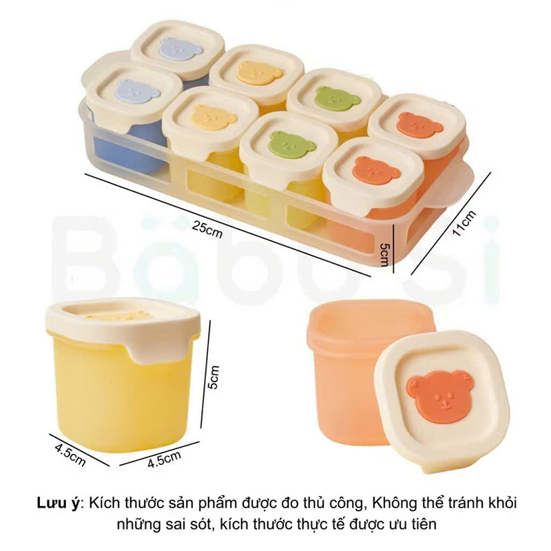 Hộp trữ thức ăn, trữ đông silicone hình gấu cho bé ăn dặm chịu nhiệt, chống rò rỉ, chia phần 50ml