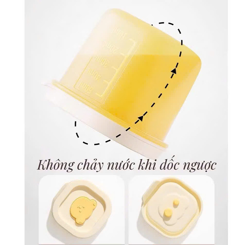 Hộp trữ thức ăn, trữ đông silicone hình gấu cho bé ăn dặm chịu nhiệt, chống rò rỉ, chia phần 50ml