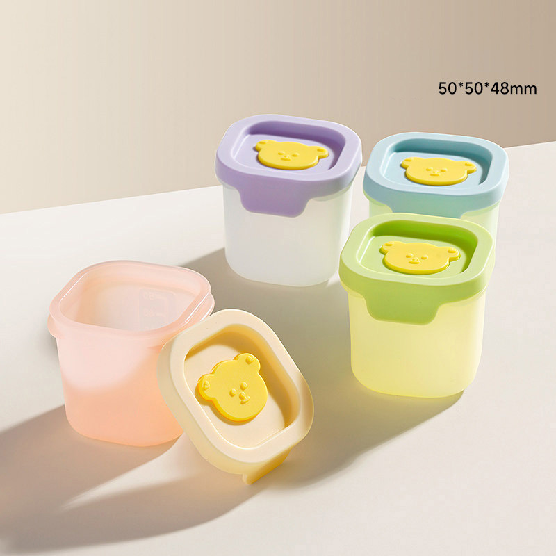 Hộp trữ thức ăn, trữ đông silicone hình gấu cho bé ăn dặm chịu nhiệt, chống rò rỉ, chia phần 50ml
