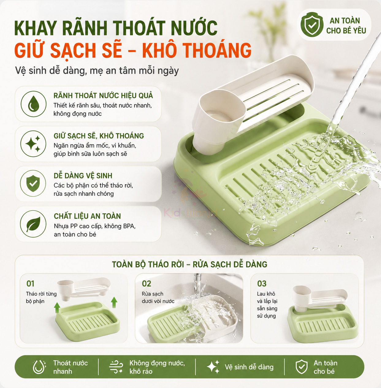 Giá úp bình sữa có nắp đậy cao cấp giá úp bình sữa đa năng, chống bụi, kháng khuẩn, an toàn cho bé