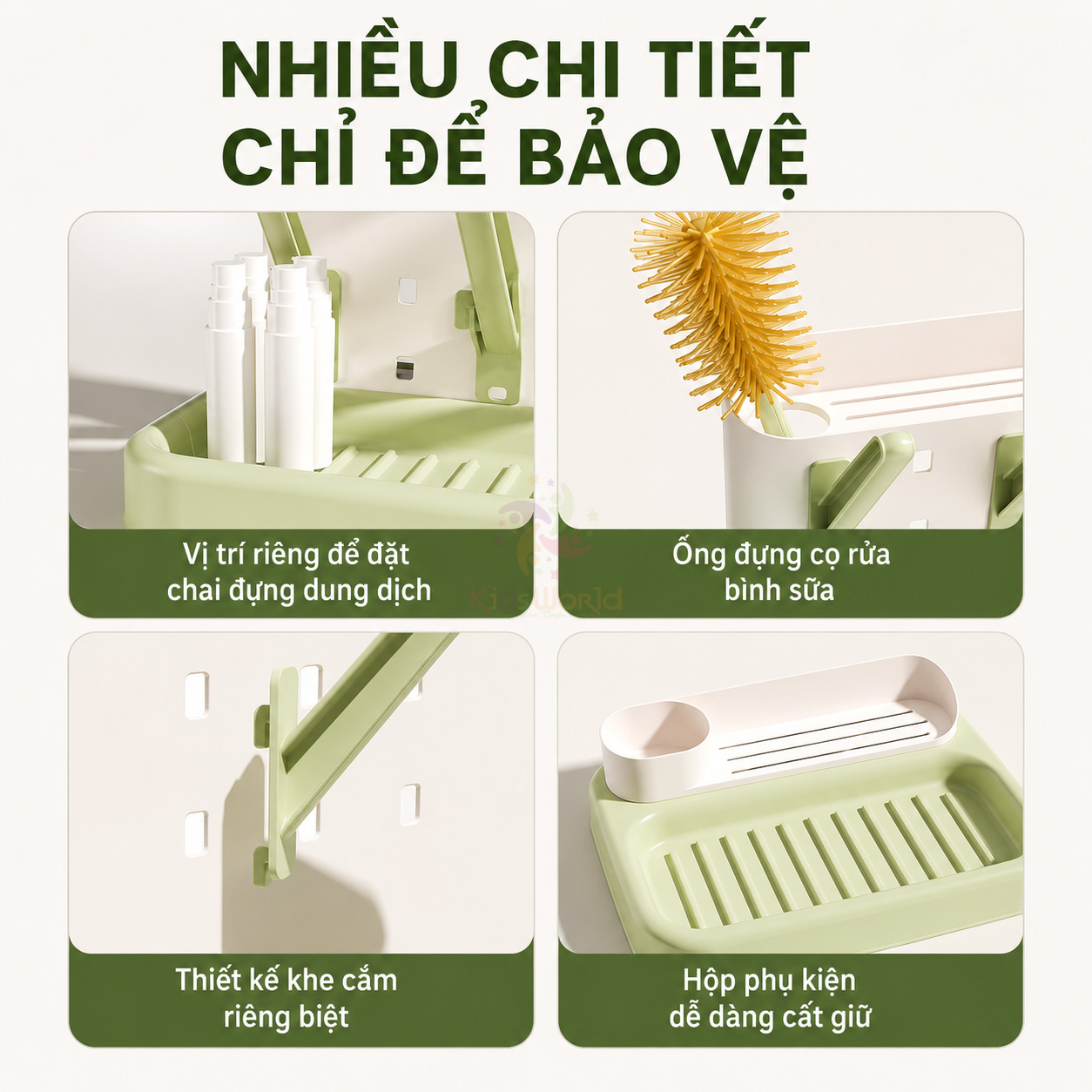 Giá úp bình sữa có nắp đậy cao cấp giá úp bình sữa đa năng, chống bụi, kháng khuẩn, an toàn cho bé