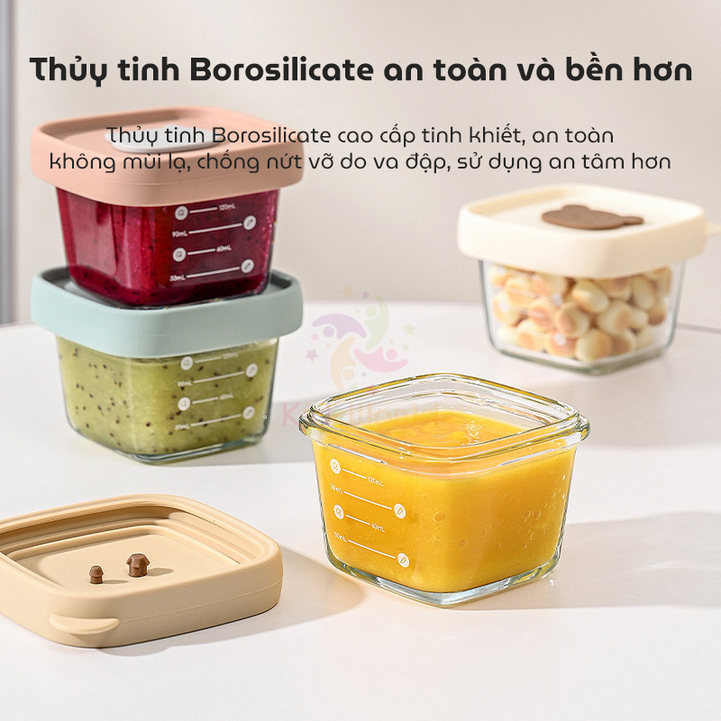 Hũ thuỷ tinh trữ đông đựng đồ ăn dặm cho bé Baby Food nắp silicon dung tích 120ml có vạch chia ml tiện lợi