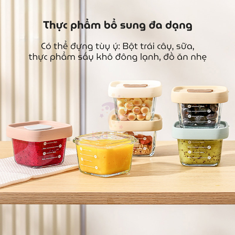 Hũ thuỷ tinh trữ đông đựng đồ ăn dặm cho bé Baby Food nắp silicon dung tích 120ml có vạch chia ml tiện lợi