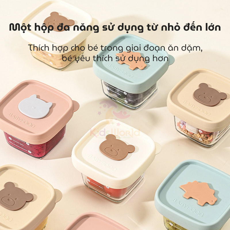 Hũ thuỷ tinh trữ đông đựng đồ ăn dặm cho bé Baby Food nắp silicon dung tích 120ml có vạch chia ml tiện lợi