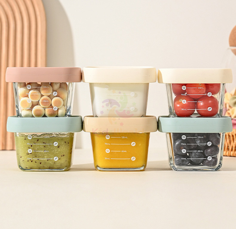 Hũ thuỷ tinh trữ đông đựng đồ ăn dặm cho bé Baby Food nắp silicon dung tích 120ml có vạch chia ml tiện lợi