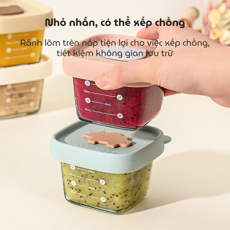 Hũ thuỷ tinh trữ đông đựng đồ ăn dặm cho bé Baby Food nắp silicon dung tích 120ml có vạch chia ml tiện lợi