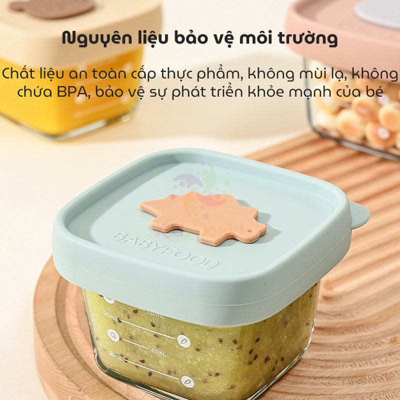 Hũ thuỷ tinh trữ đông đựng đồ ăn dặm cho bé Baby Food nắp silicon dung tích 120ml có vạch chia ml tiện lợi