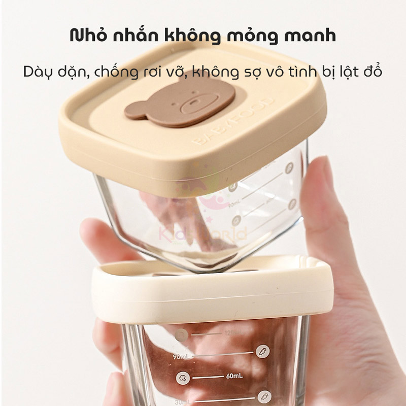 Hũ thuỷ tinh trữ đông đựng đồ ăn dặm cho bé Baby Food nắp silicon dung tích 120ml có vạch chia ml tiện lợi