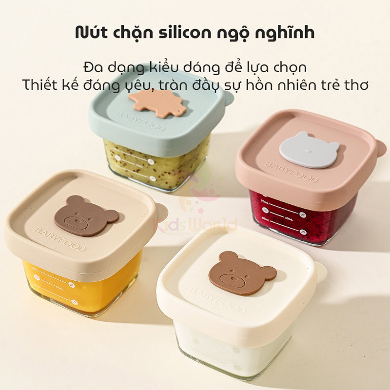 Hũ thuỷ tinh trữ đông đựng đồ ăn dặm cho bé Baby Food nắp silicon dung tích 120ml có vạch chia ml tiện lợi