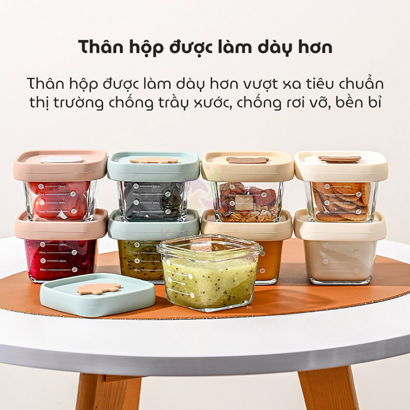 Hũ thuỷ tinh trữ đông đựng đồ ăn dặm cho bé Baby Food nắp silicon dung tích 120ml có vạch chia ml tiện lợi