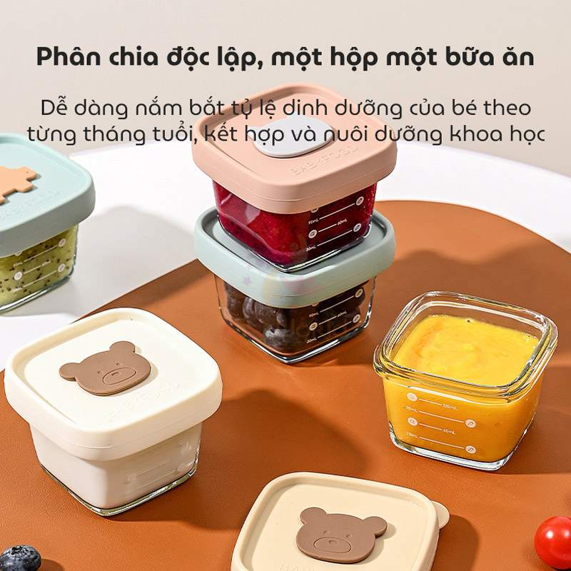 Hũ thuỷ tinh trữ đông đựng đồ ăn dặm cho bé Baby Food nắp silicon dung tích 120ml có vạch chia ml tiện lợi