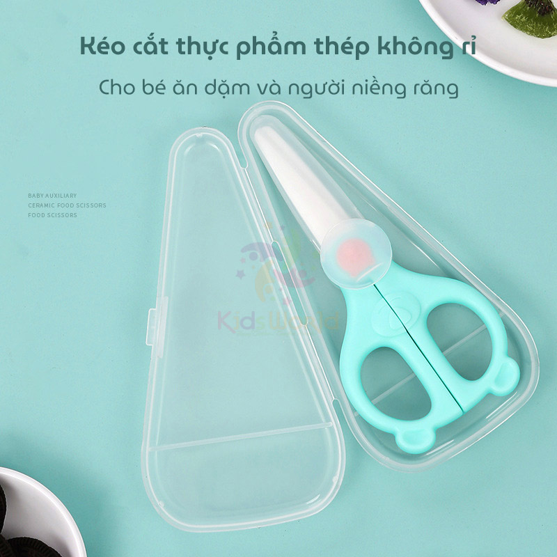 Kéo cắt thực phẩm thép không rỉ hình gấu cho bé ăn dặm và người niềng răng tiện lợi