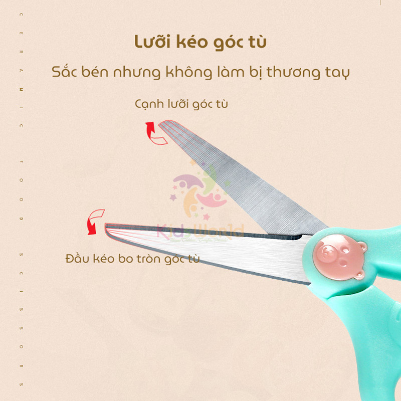 Kéo cắt thực phẩm thép không rỉ hình gấu cho bé ăn dặm và người niềng răng tiện lợi