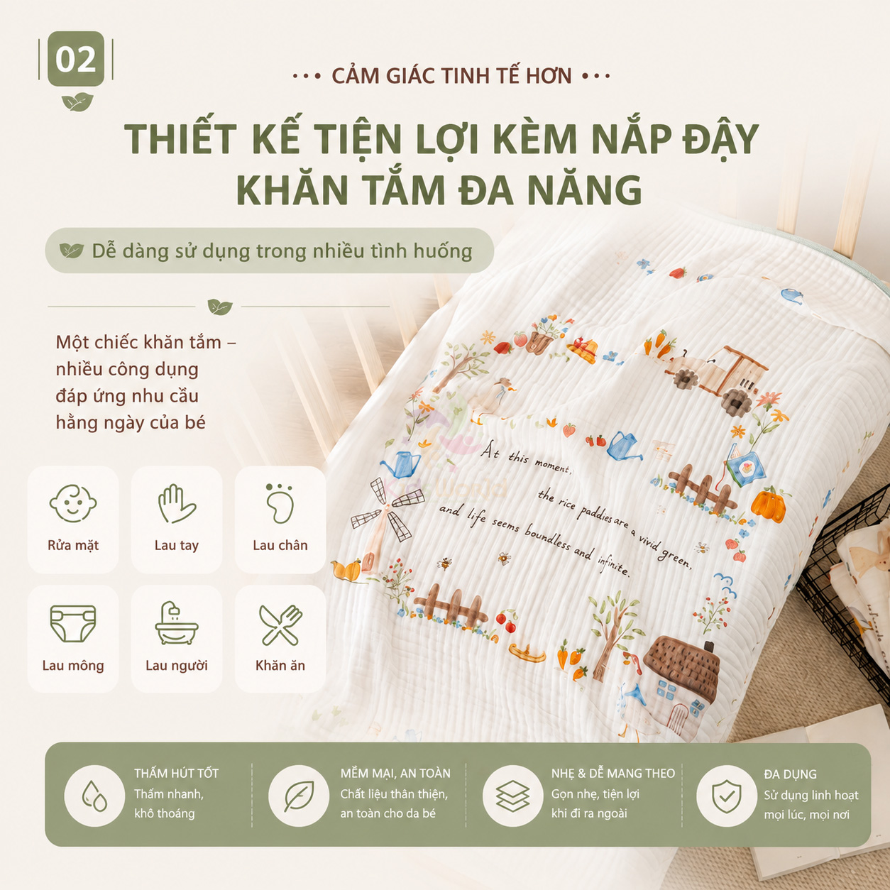 Khăn tắm sợi tre 6 lớp 110x110cm Bamboo Cotton khăn xô cao cấp chăn đắp cho bé sơ sinh mềm mại êm ái