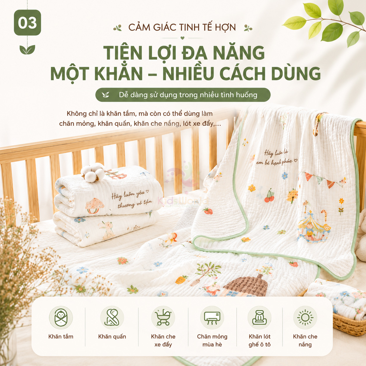 Khăn tắm sợi tre 6 lớp 110x110cm Bamboo Cotton khăn xô cao cấp chăn đắp cho bé sơ sinh mềm mại êm ái