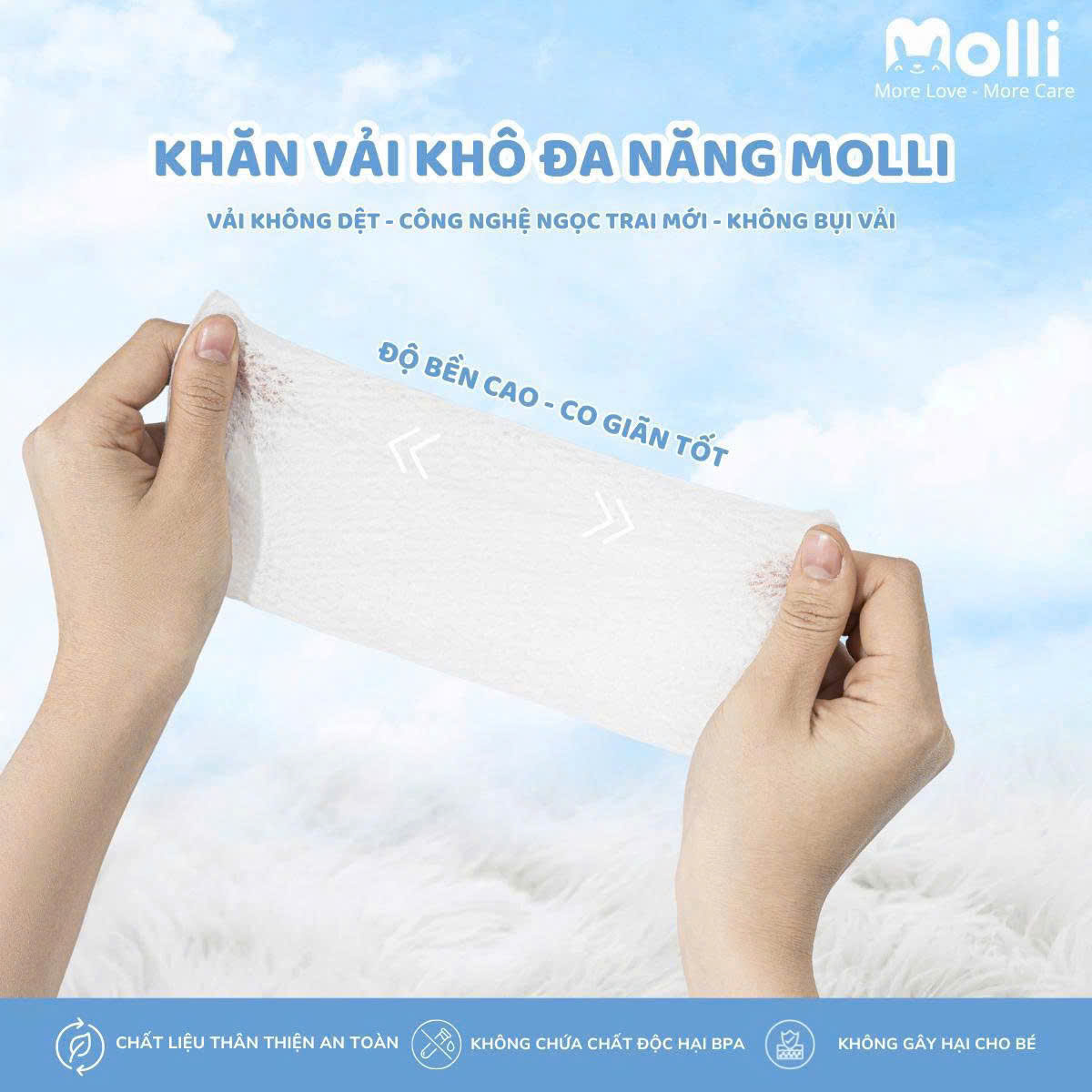 Khăn vải khô đa năng Molli dành cho mẹ và bé, thấm hút , mềm mại, an toàn không xù lông