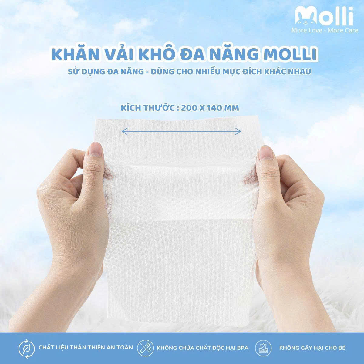 Khăn vải khô đa năng Molli dành cho mẹ và bé, thấm hút , mềm mại, an toàn không xù lông
