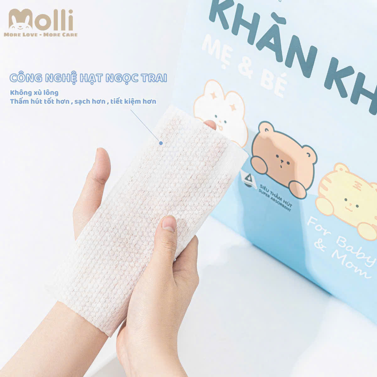 Khăn vải khô đa năng Molli dành cho mẹ và bé, thấm hút , mềm mại, an toàn không xù lông