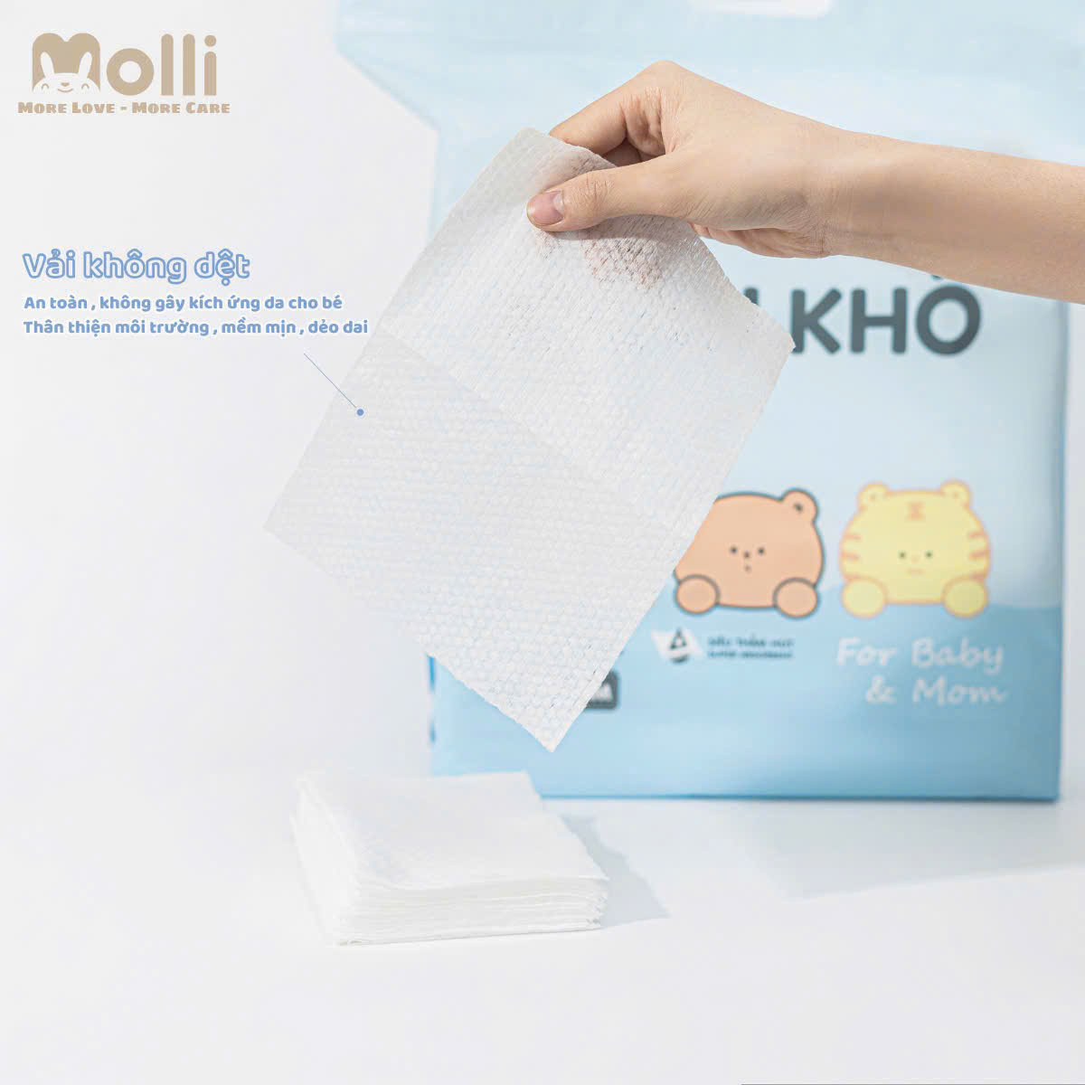 Khăn vải khô đa năng Molli dành cho mẹ và bé, thấm hút , mềm mại, an toàn không xù lông