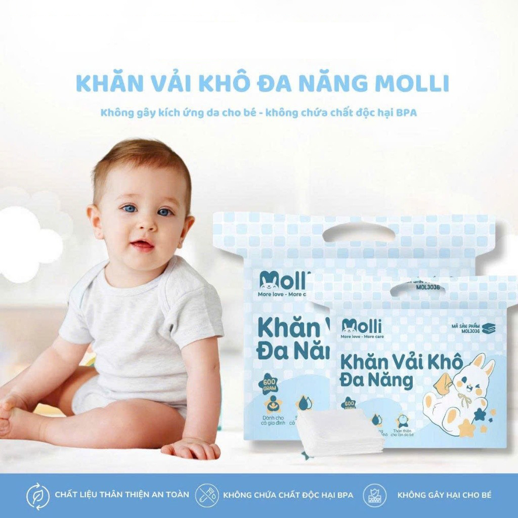 Khăn vải khô đa năng Molli dành cho mẹ và bé, thấm hút , mềm mại, an toàn không xù lông