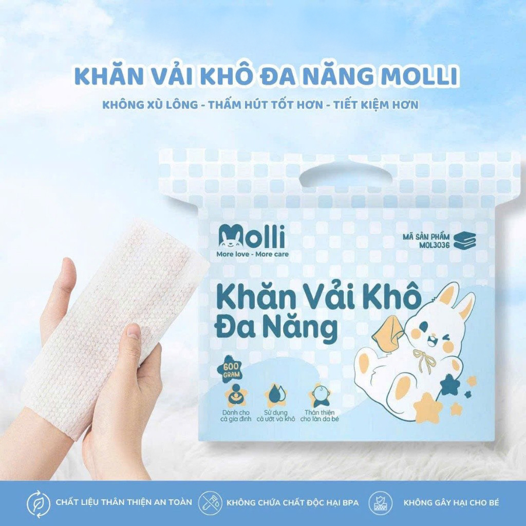 Khăn vải khô đa năng Molli dành cho mẹ và bé, thấm hút , mềm mại, an toàn không xù lông