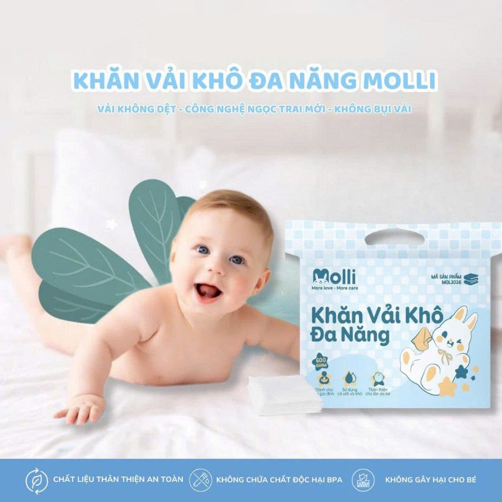 Khăn vải khô đa năng Molli dành cho mẹ và bé, thấm hút , mềm mại, an toàn không xù lông