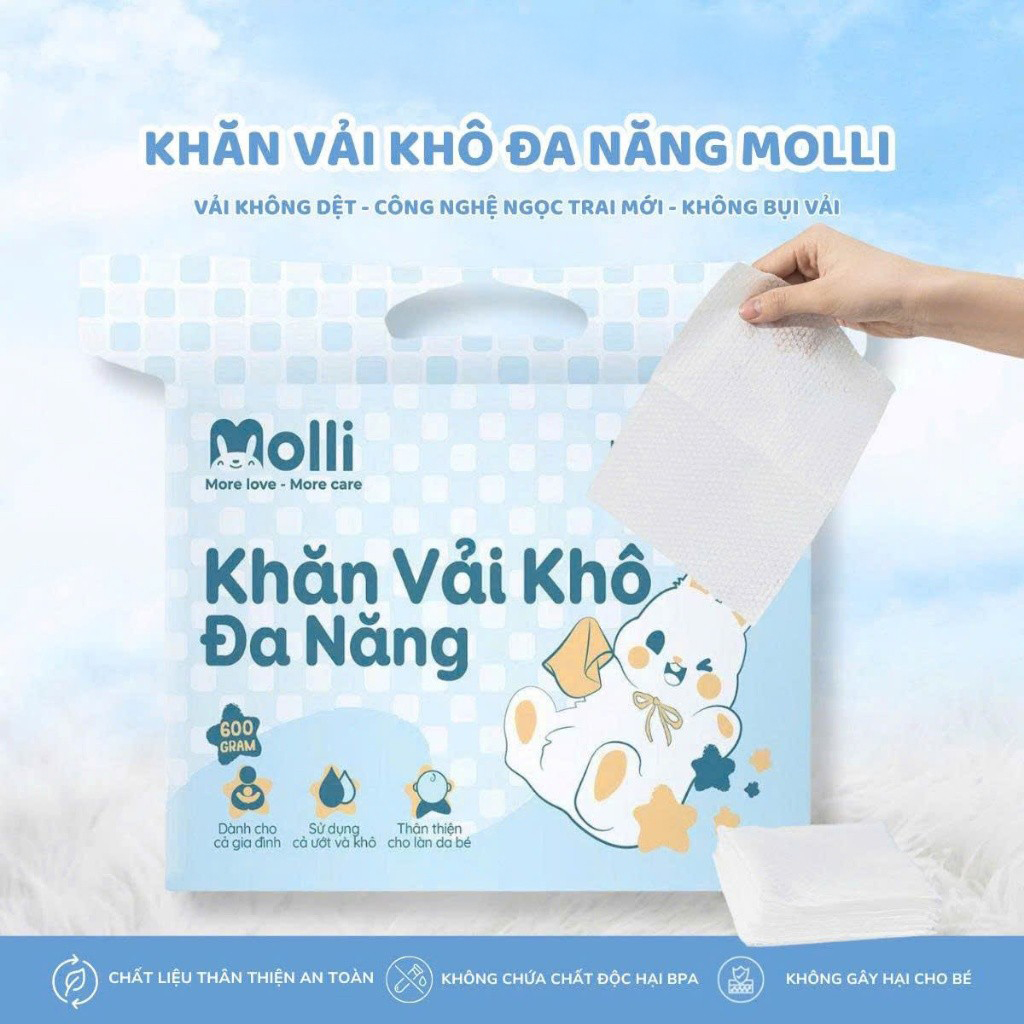 Khăn vải khô đa năng Molli dành cho mẹ và bé, thấm hút , mềm mại, an toàn không xù lông