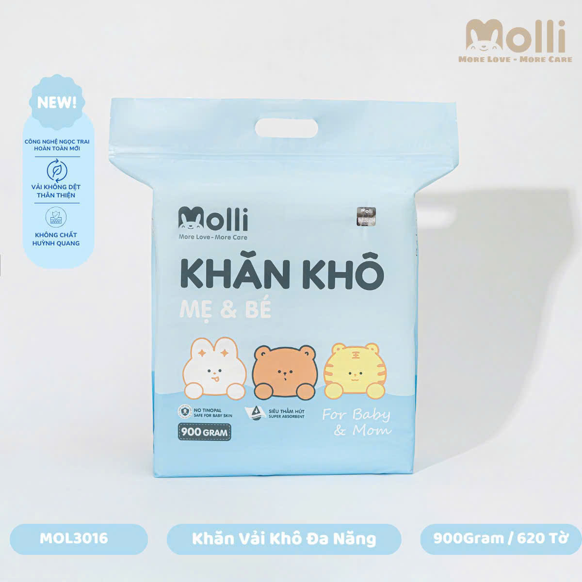 Khăn vải khô đa năng Molli dành cho mẹ và bé, thấm hút , mềm mại, an toàn không xù lông